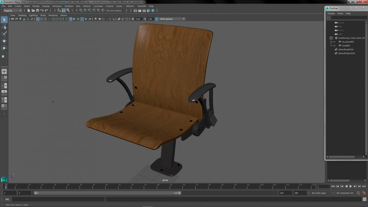 3D Auditorium Chair Dark Wood