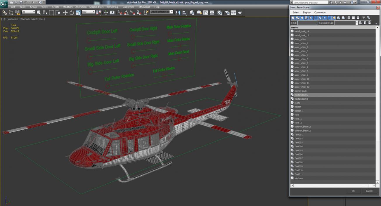 Bell 412 Medical Helicopter Rigged 3D model