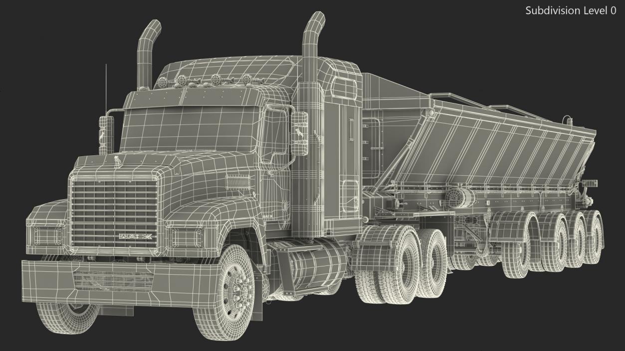 3D model Truck Mack CHU613 With Trailer ABS LRC Rigged