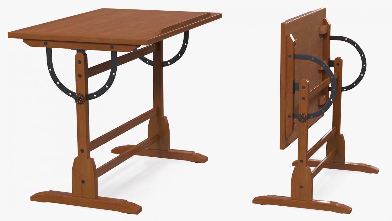 3D Vintage Wood Drafting Table with Drafting Stool Set
