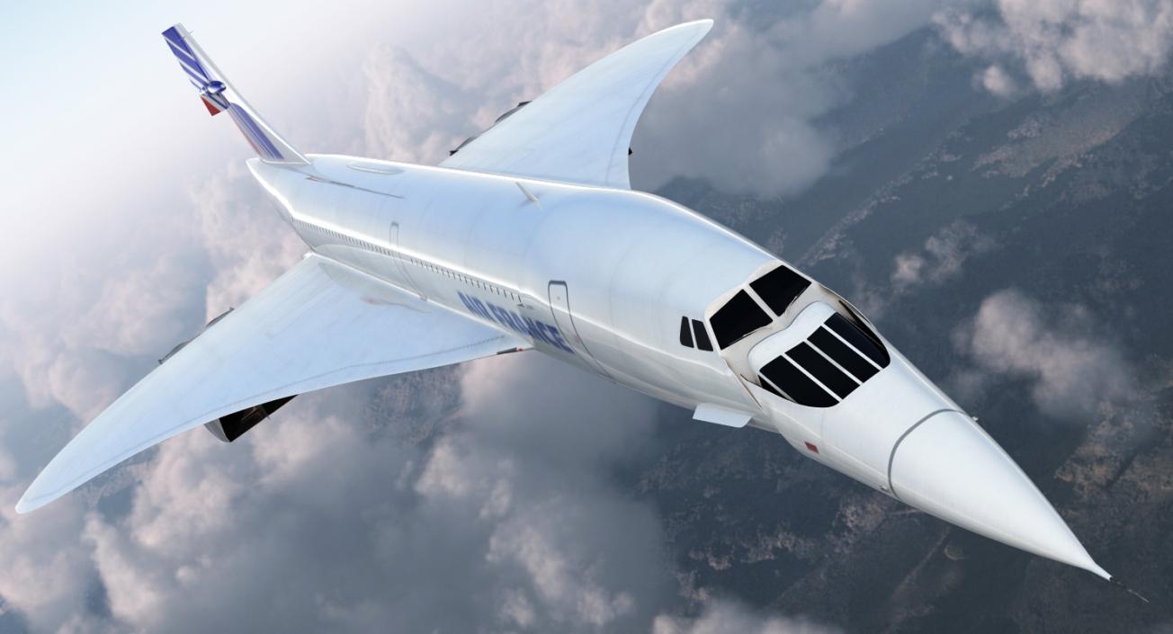 3D model Concorde Supersonic Passenger Jet Airliner Air France Rigged
