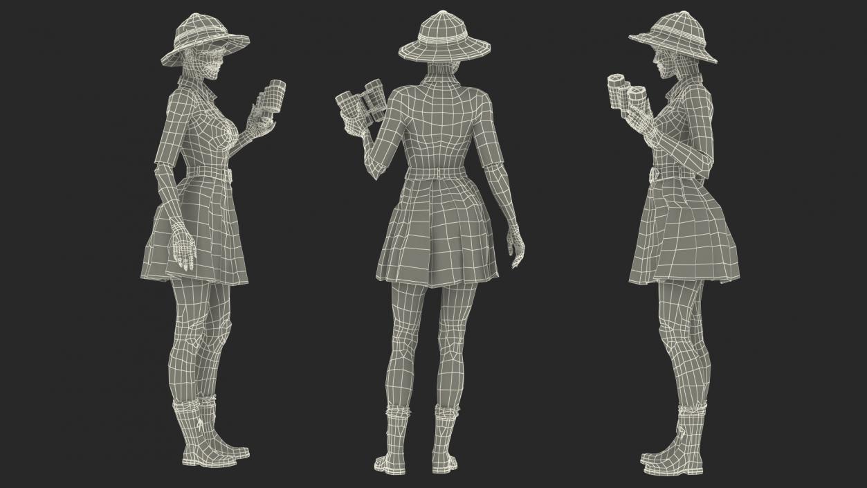3D Women in Safari Costume with Binocular model