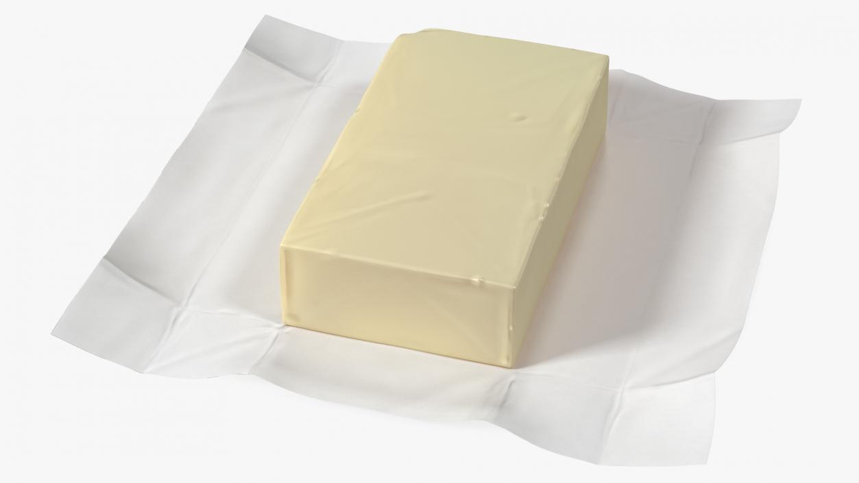 Whole Block of Butter in Open Foil Packaging 3D model