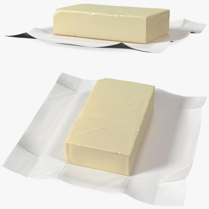 Whole Block of Butter in Open Foil Packaging 3D model
