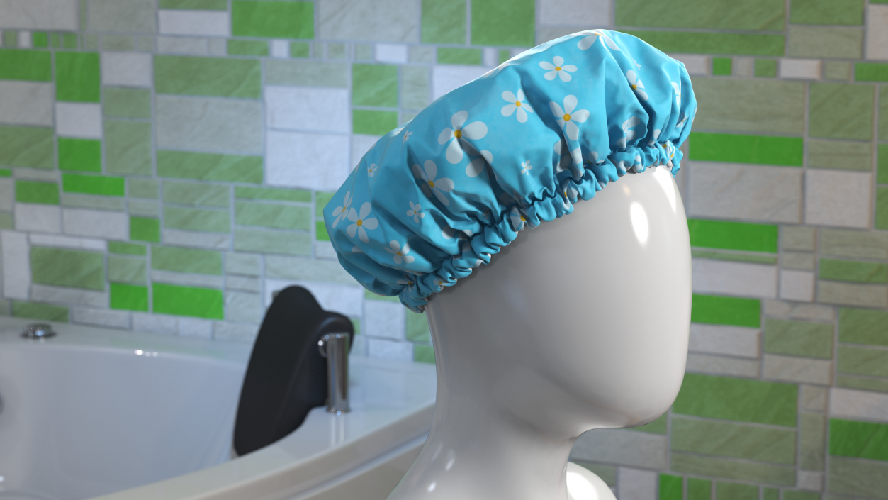 Satin Lined Shower Cap Blue 3D