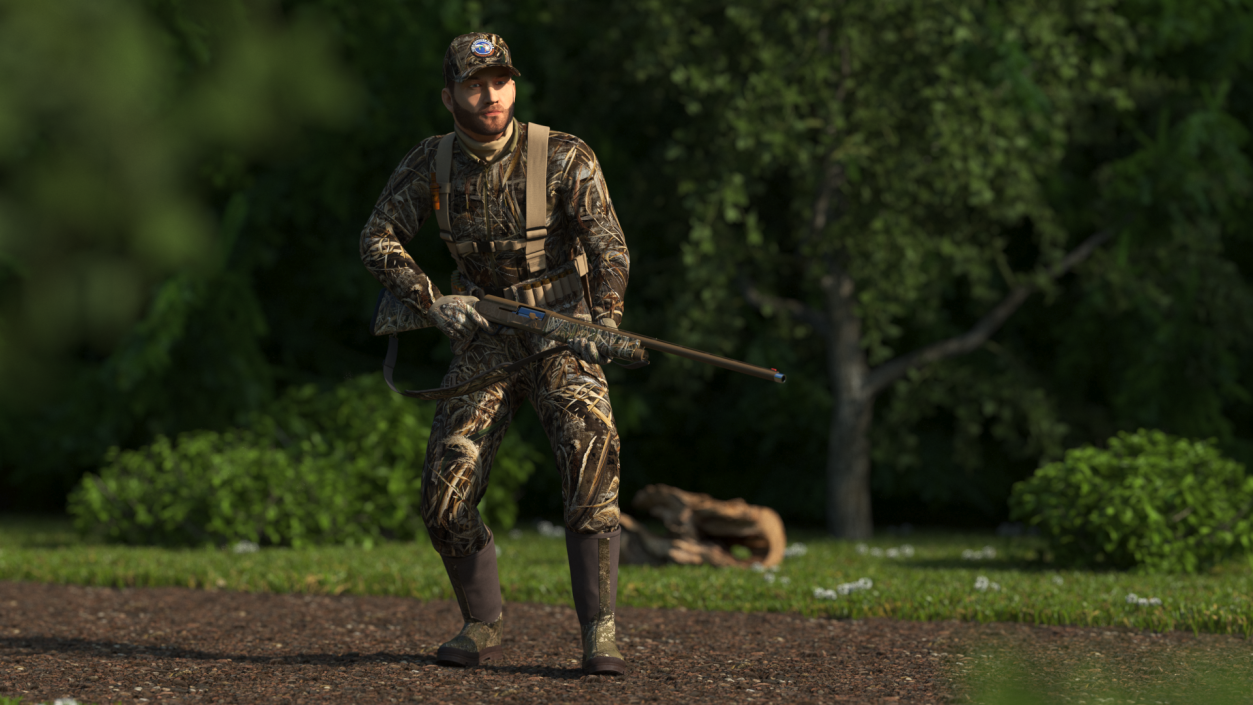 Creeping Hunter Man in Grass Camo Fur 3D