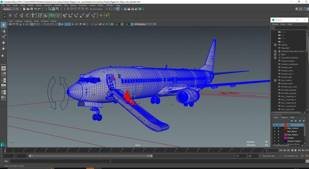 Airplane Evacuating People Rigged for Maya 3D