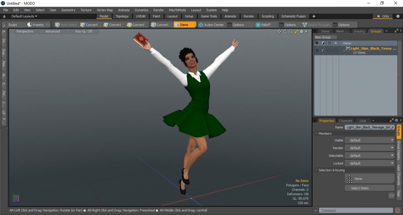 3D model Light Skin Young Black Female Student in School Uniform