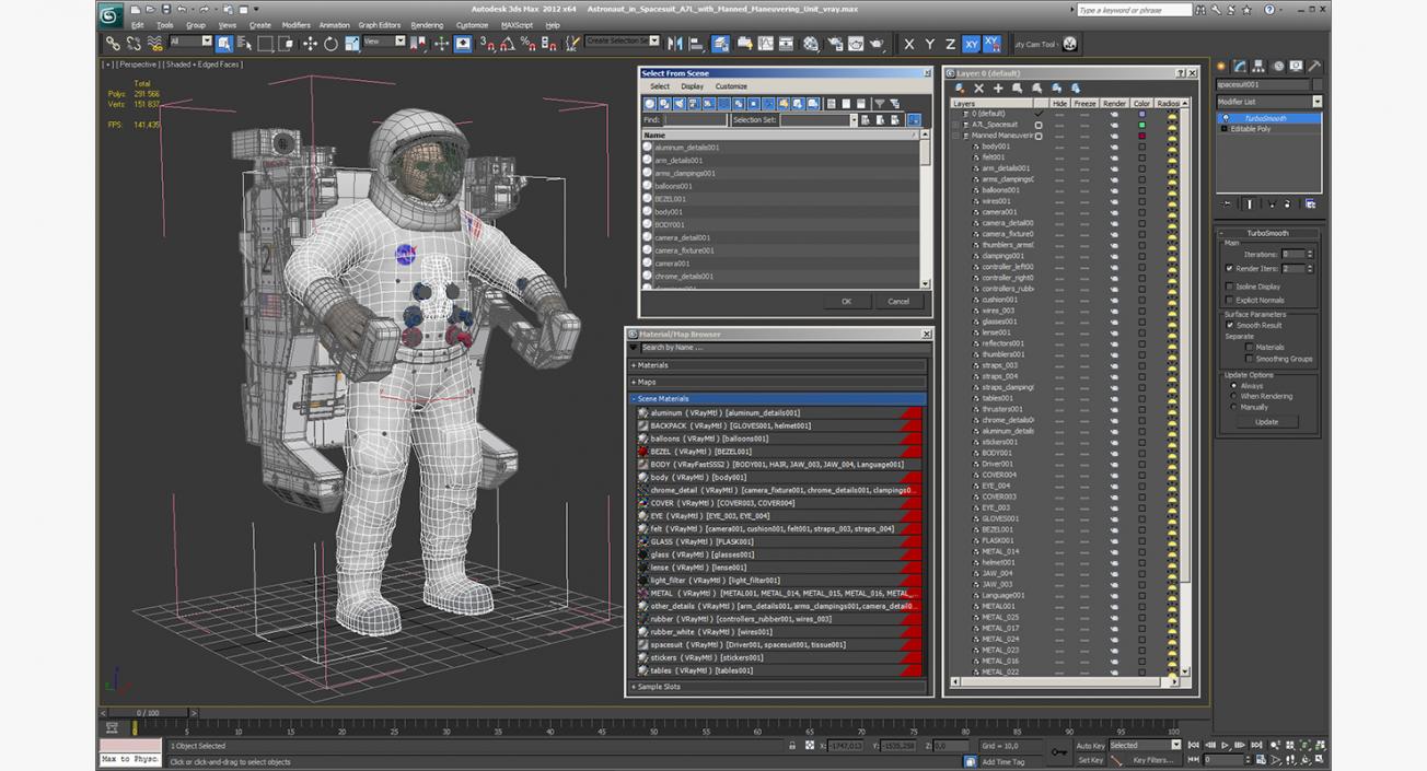 3D model Astronaut in Spacesuit A7L with Manned Maneuvering Unit