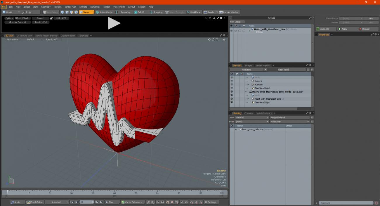 3D model Heart with Heartbeat Line
