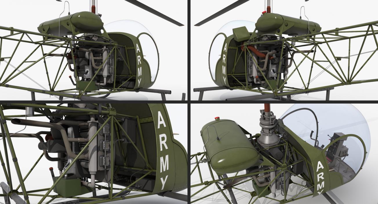 Light Helicopter Bell 47 Millitary 3D model