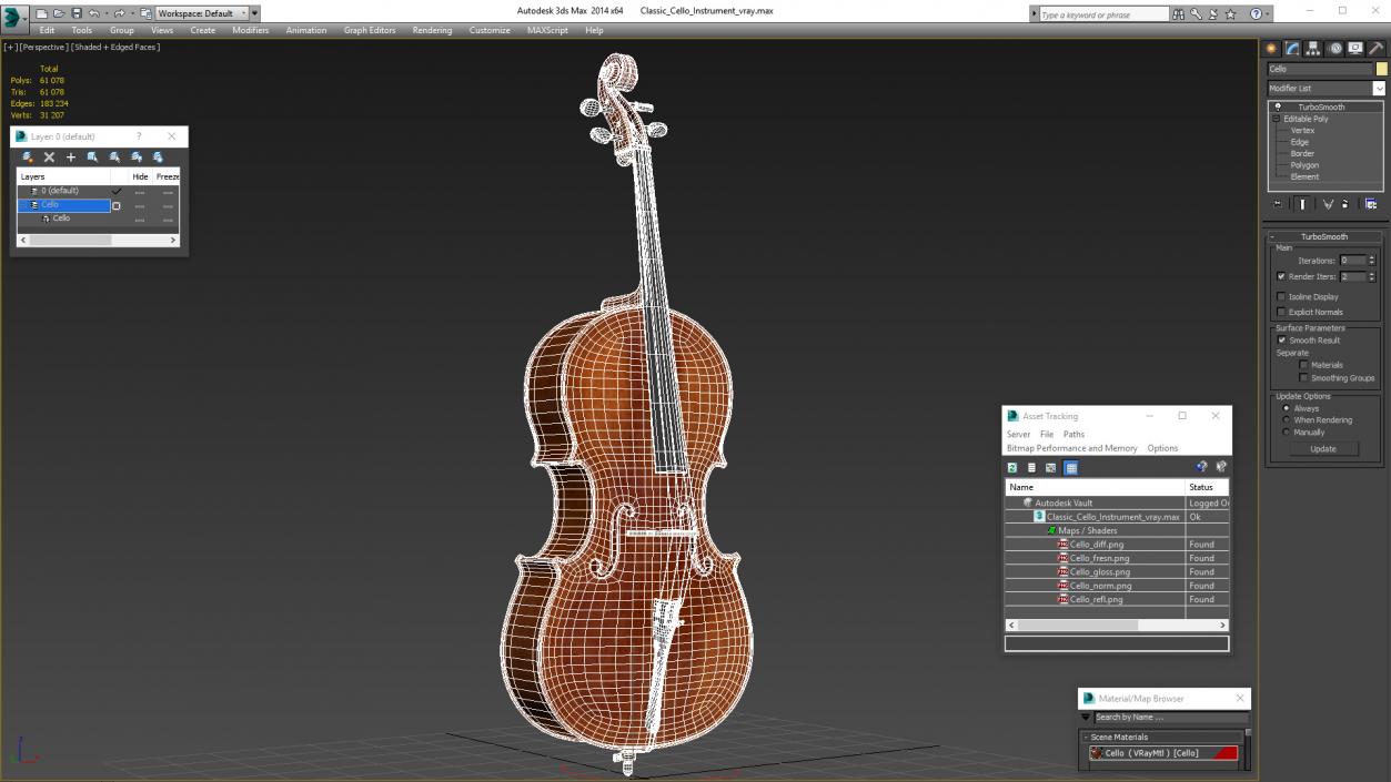 Classic Cello Instrument 3D model