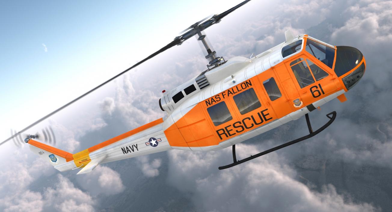 3D model US Navy Bell UH-1 Iroquois Rescue Rigged