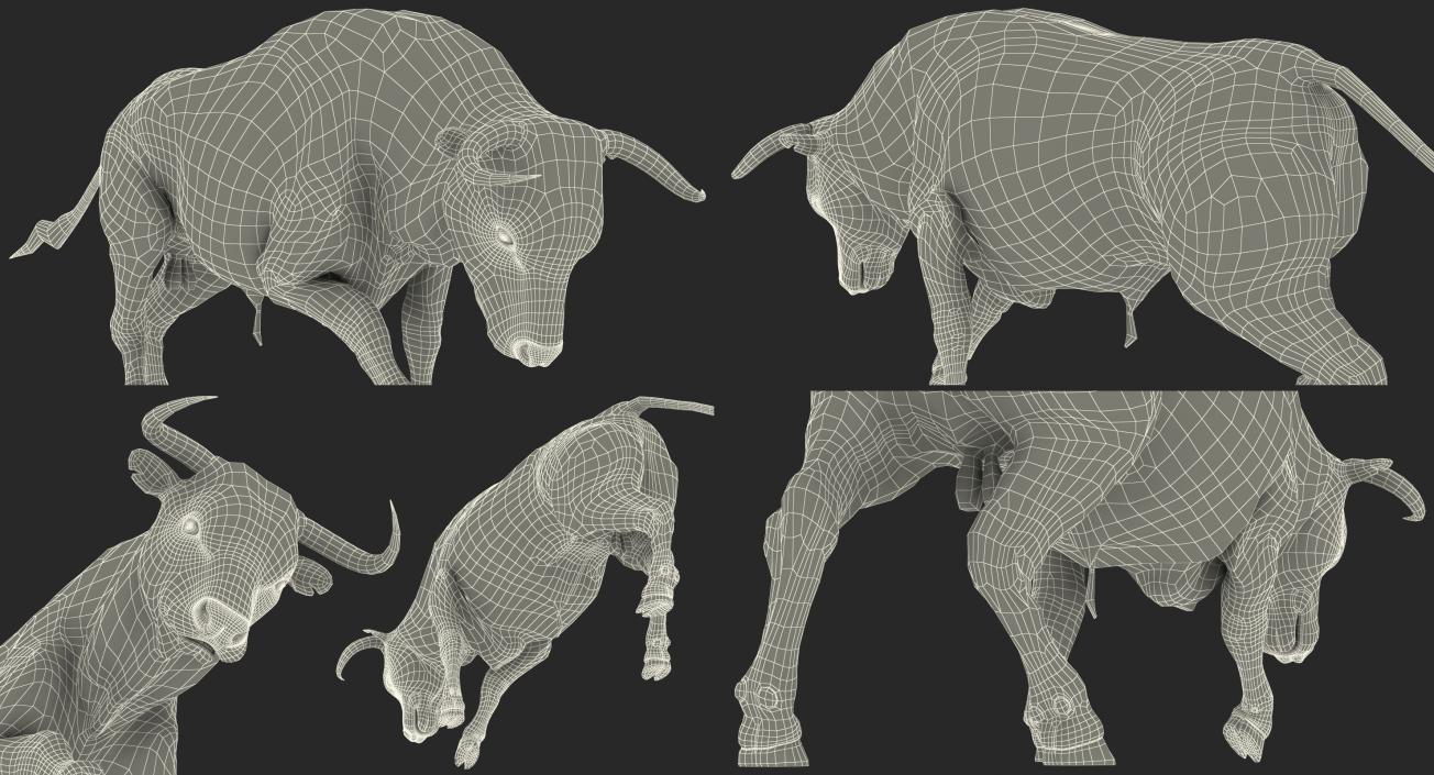 3D Bull Attacking Pose with Fur model