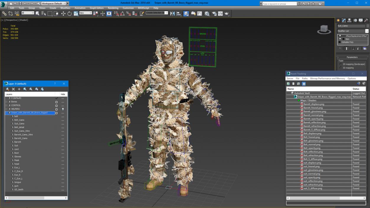 Sniper with Barrett 98 Bravo Rigged for Cinema 4D 3D model