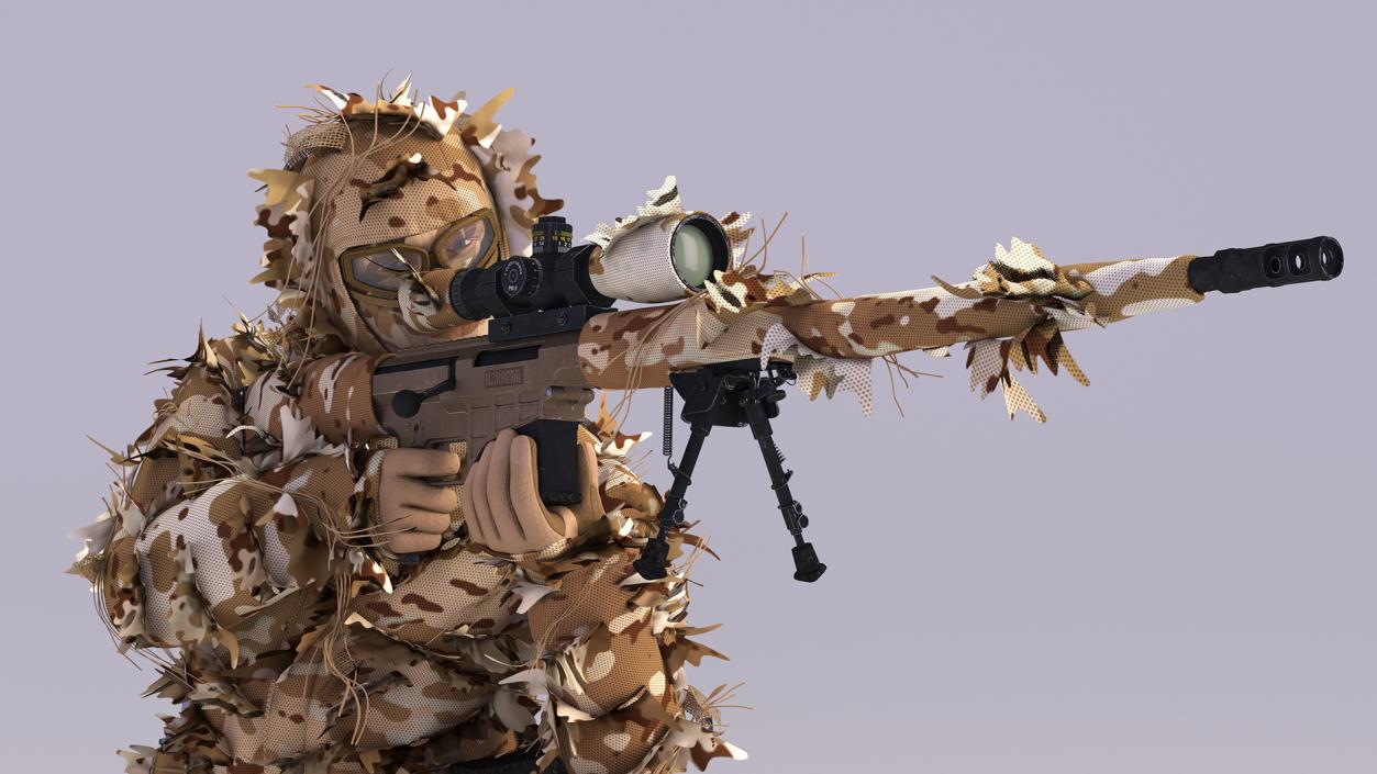 Sniper with Barrett 98 Bravo Rigged for Cinema 4D 3D model