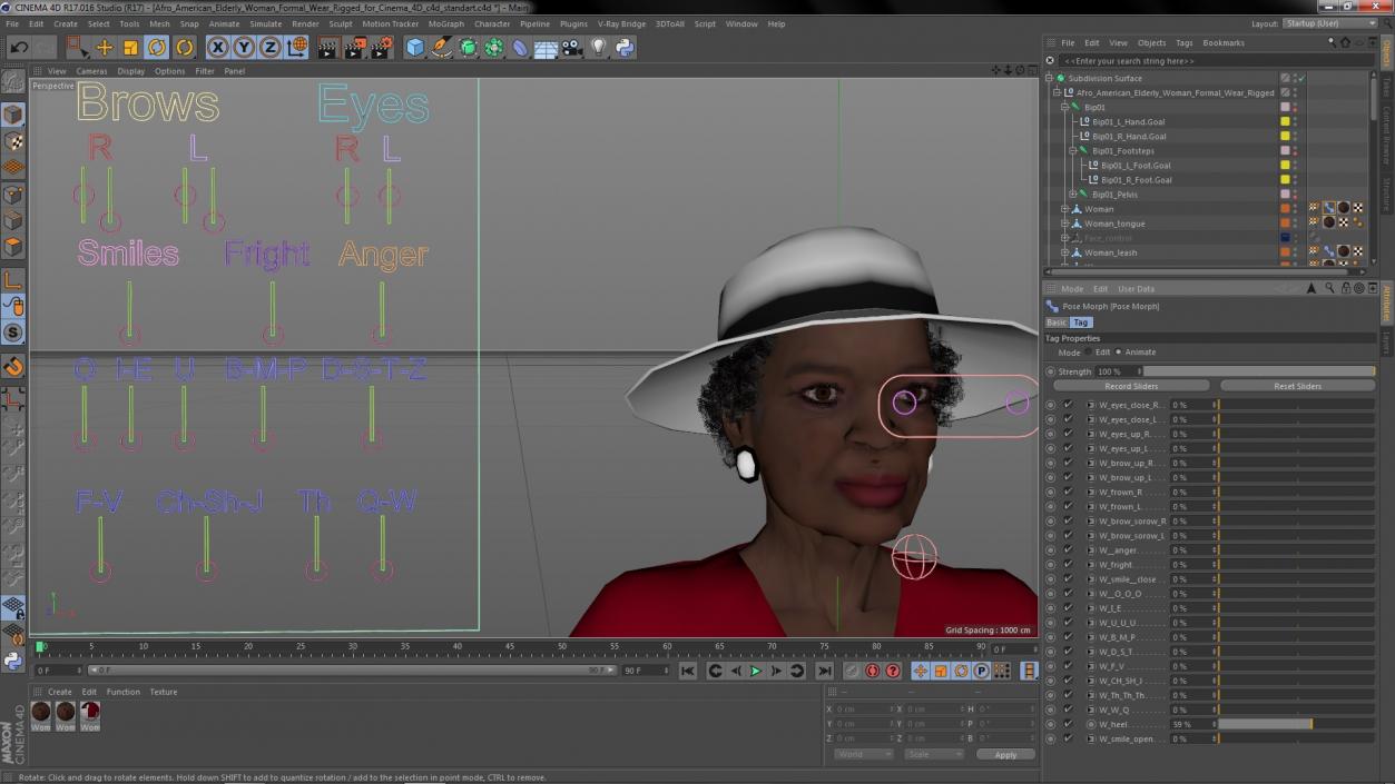 3D model Afro American Elderly Woman Formal Wear Rigged for Cinema 4D