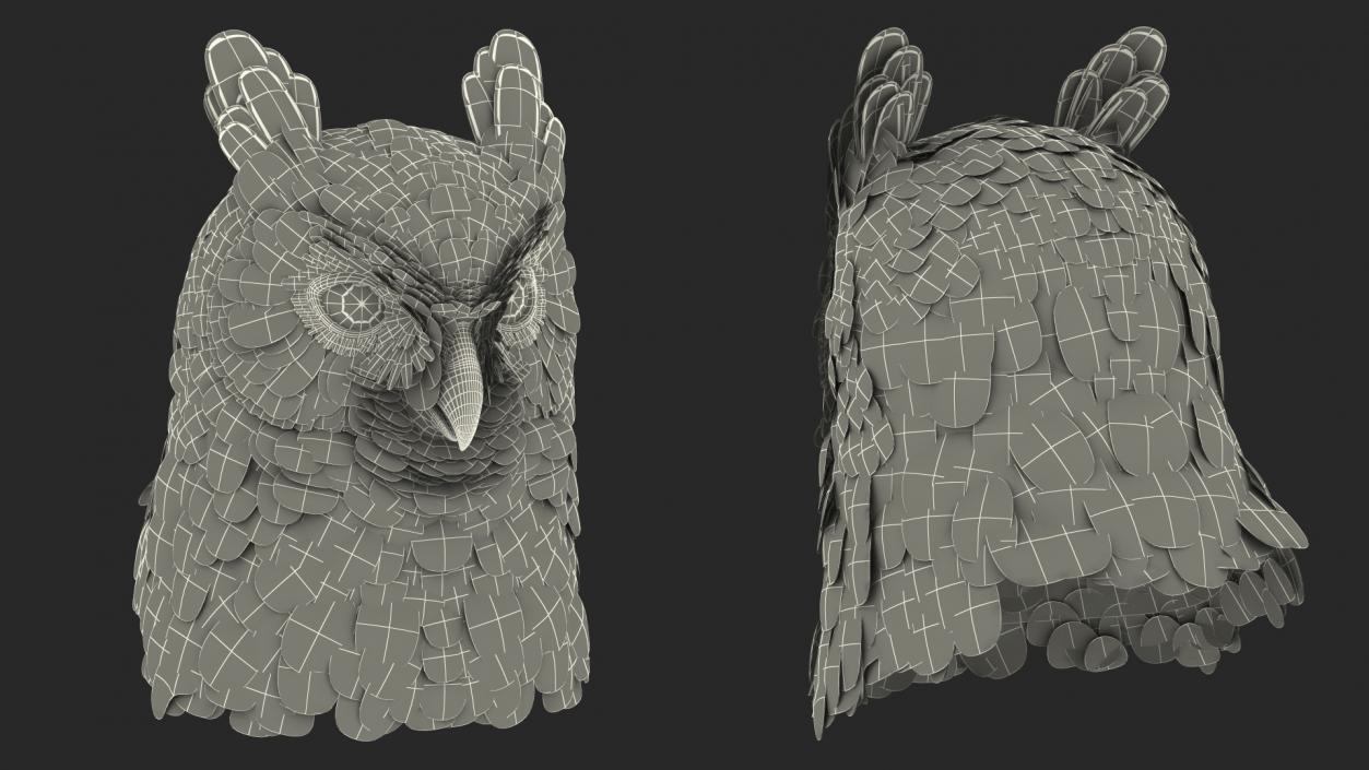 3D Great Horned Owl Head