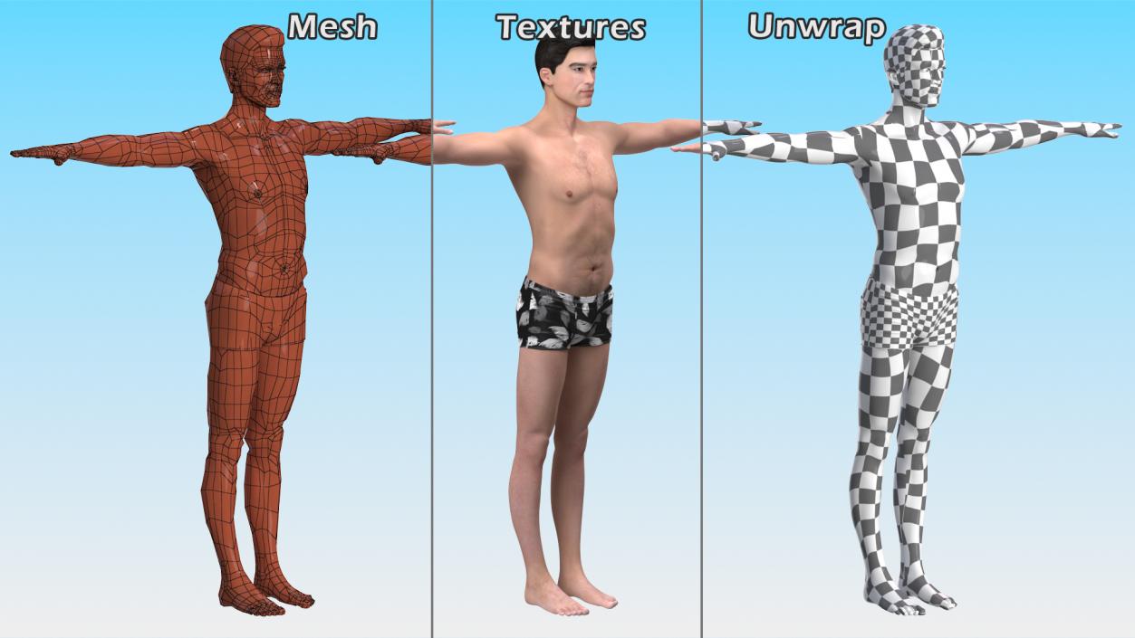 3D Asian Man Underwear Rigged