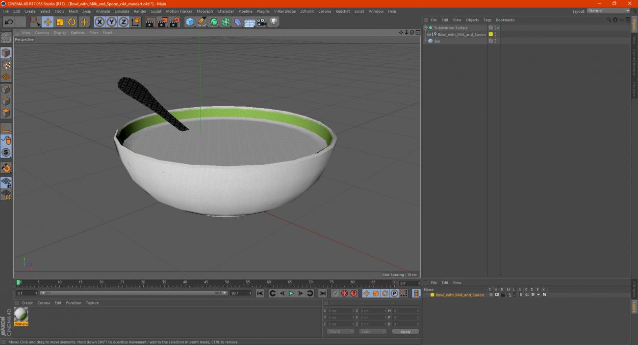 Bowl with Milk and Spoon 3D model