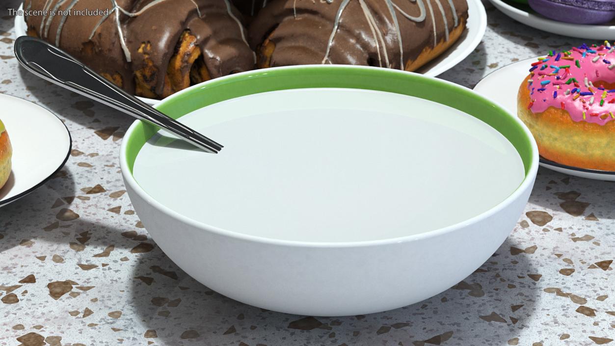 Bowl with Milk and Spoon 3D model