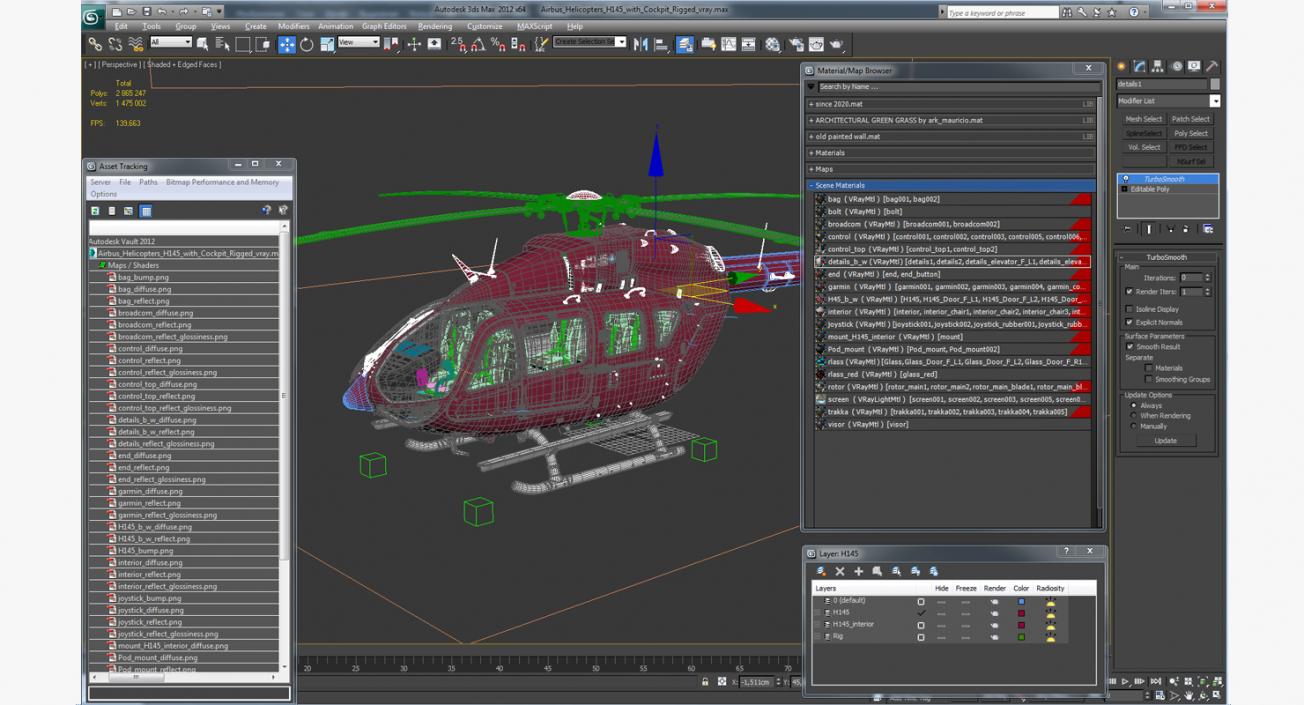 3D Airbus Helicopters H145 with Cockpit Rigged model