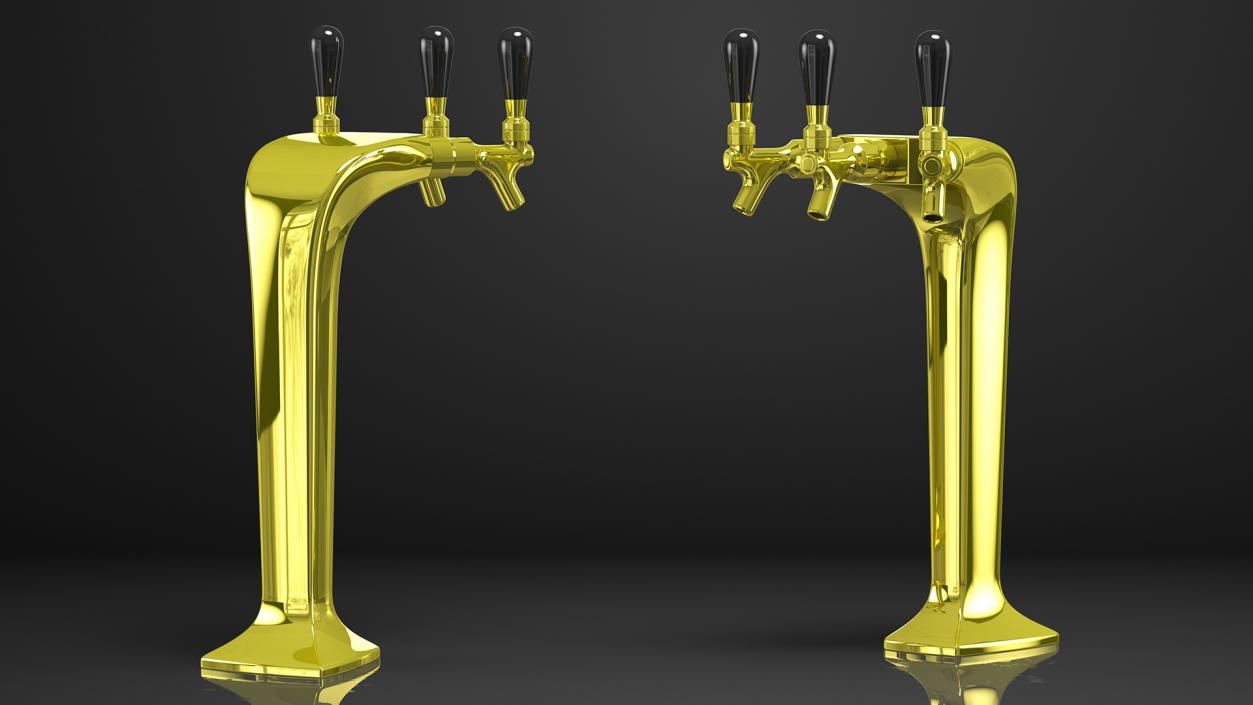 3D model Triple Beer Tap Faucet Brass Draft Beer Tower