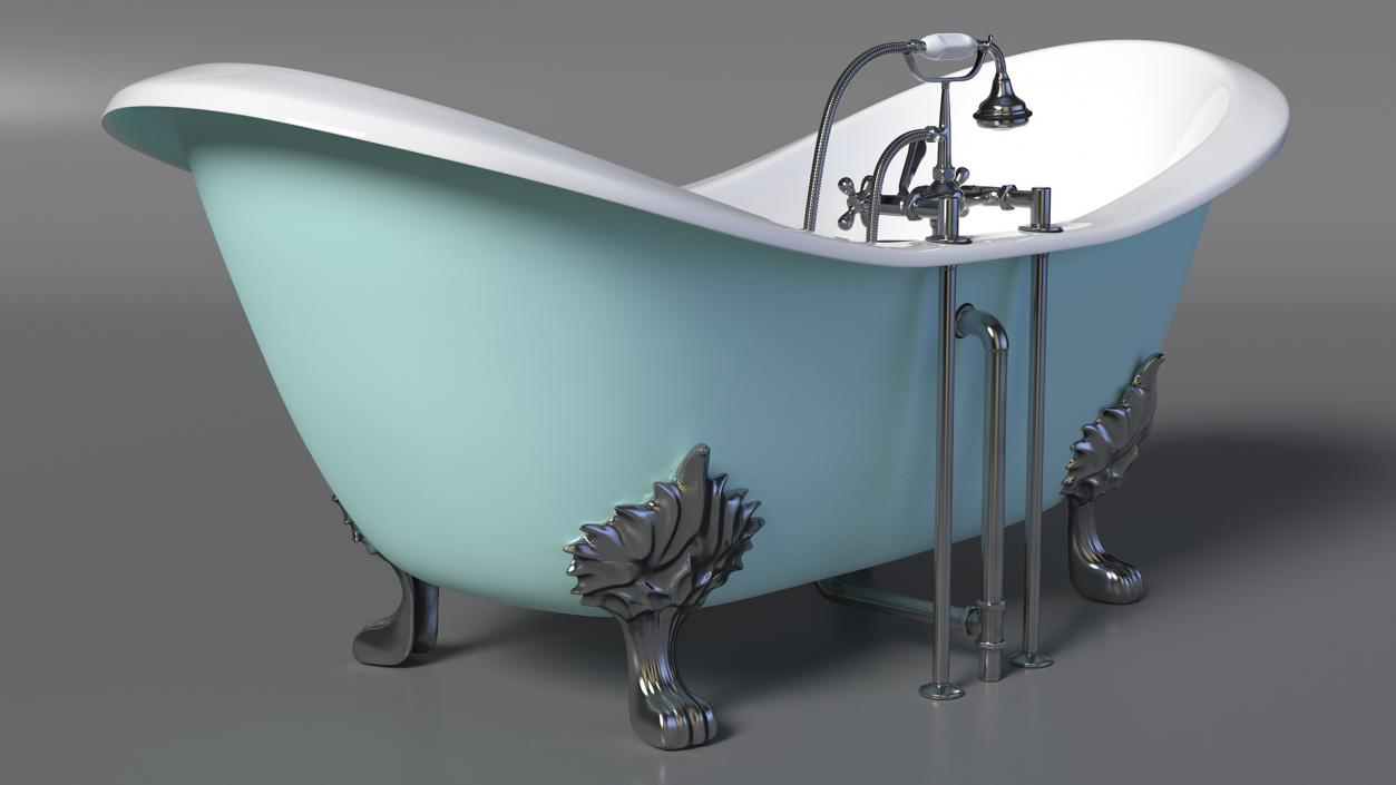 3D model Double Slipper Clawfoot Tub with Aqueduct Blue Exterior