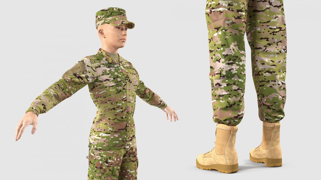 3D Female US Soldier Camouflage Neutral Pose