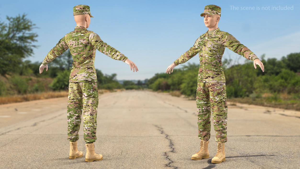 3D Female US Soldier Camouflage Neutral Pose