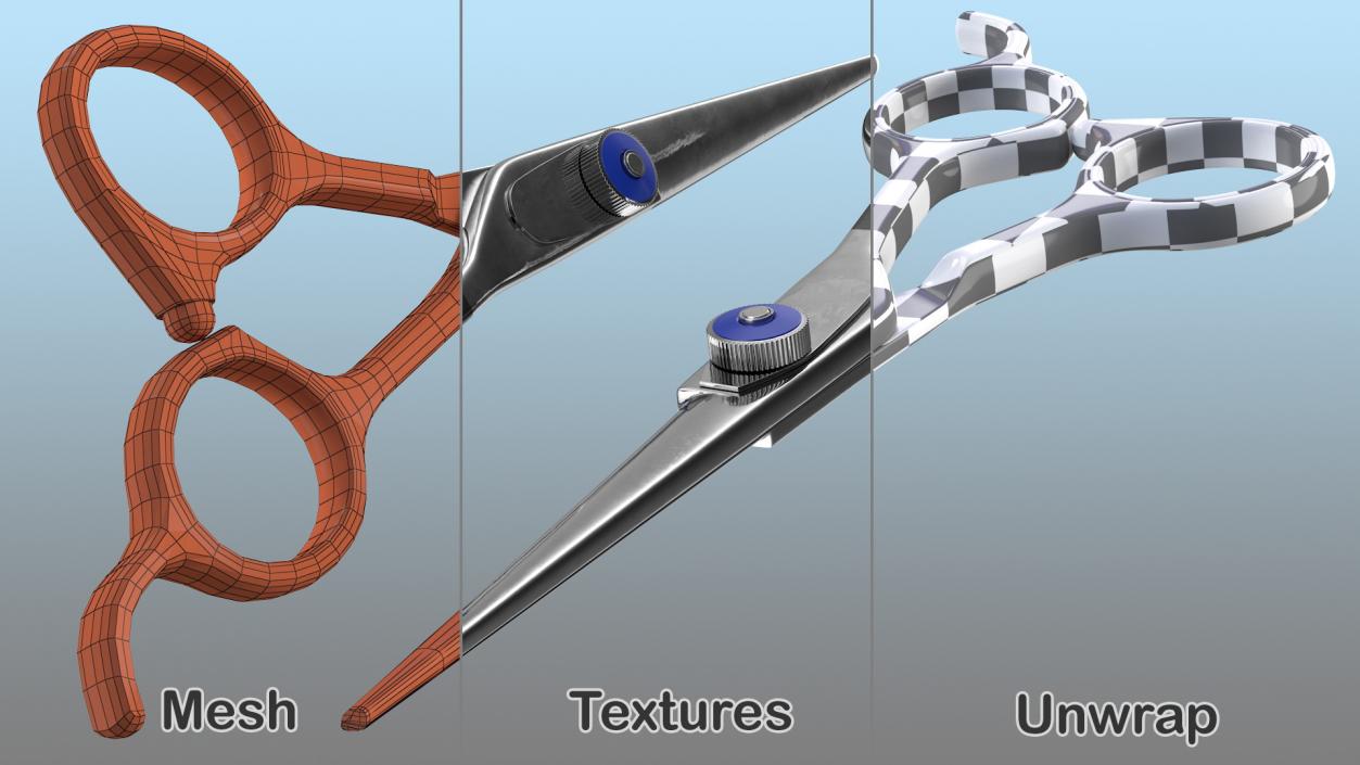 Professional Barber Straight Edge Scissors 3D