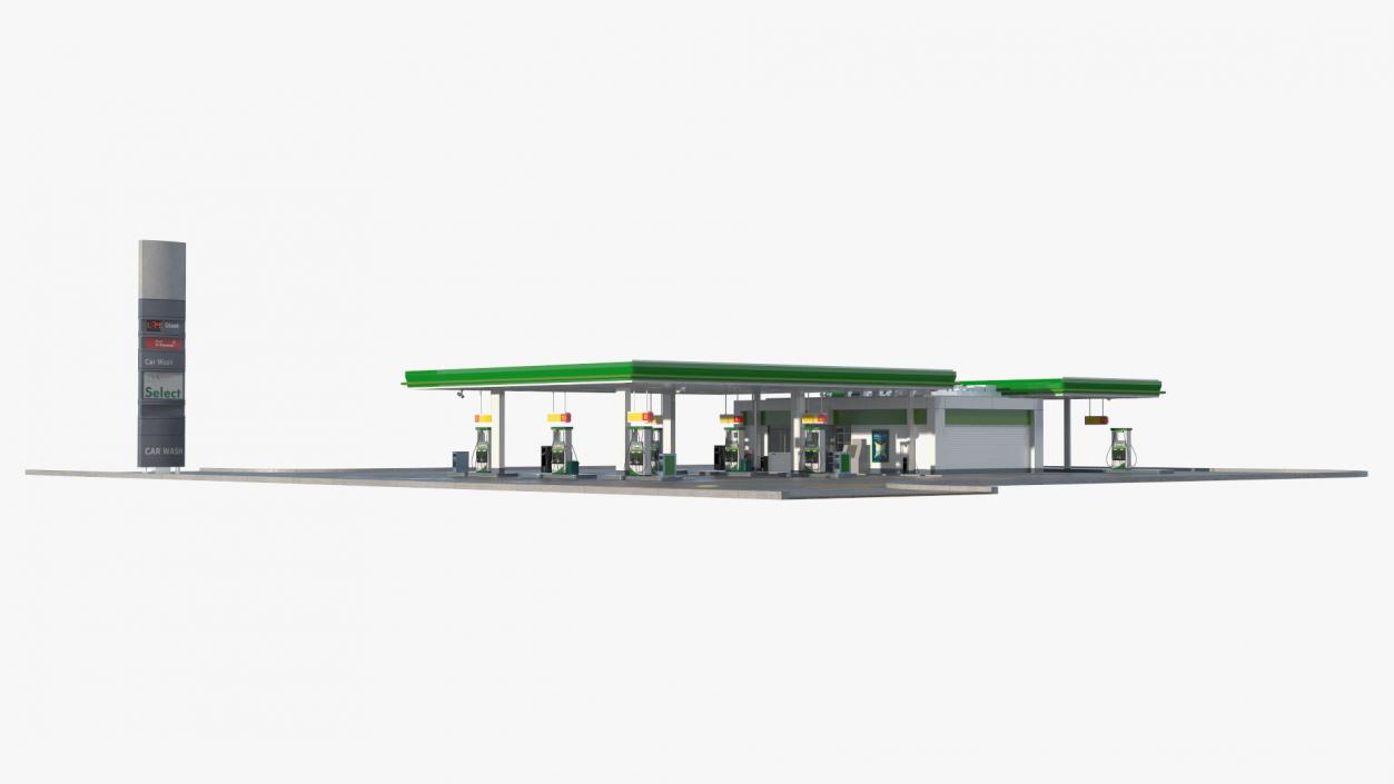 Large Filling Station Green 3D