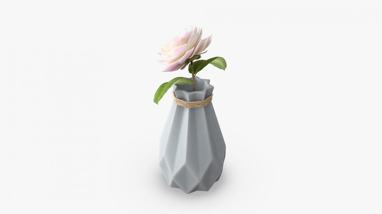 3D Diamond Shape Vase with Camelia Flower model