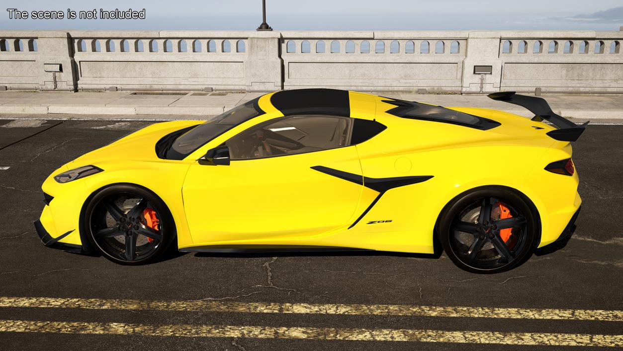 Yellow Chevy Corvette Z06 2023 Coupe Rigged for Cinema 4D 3D
