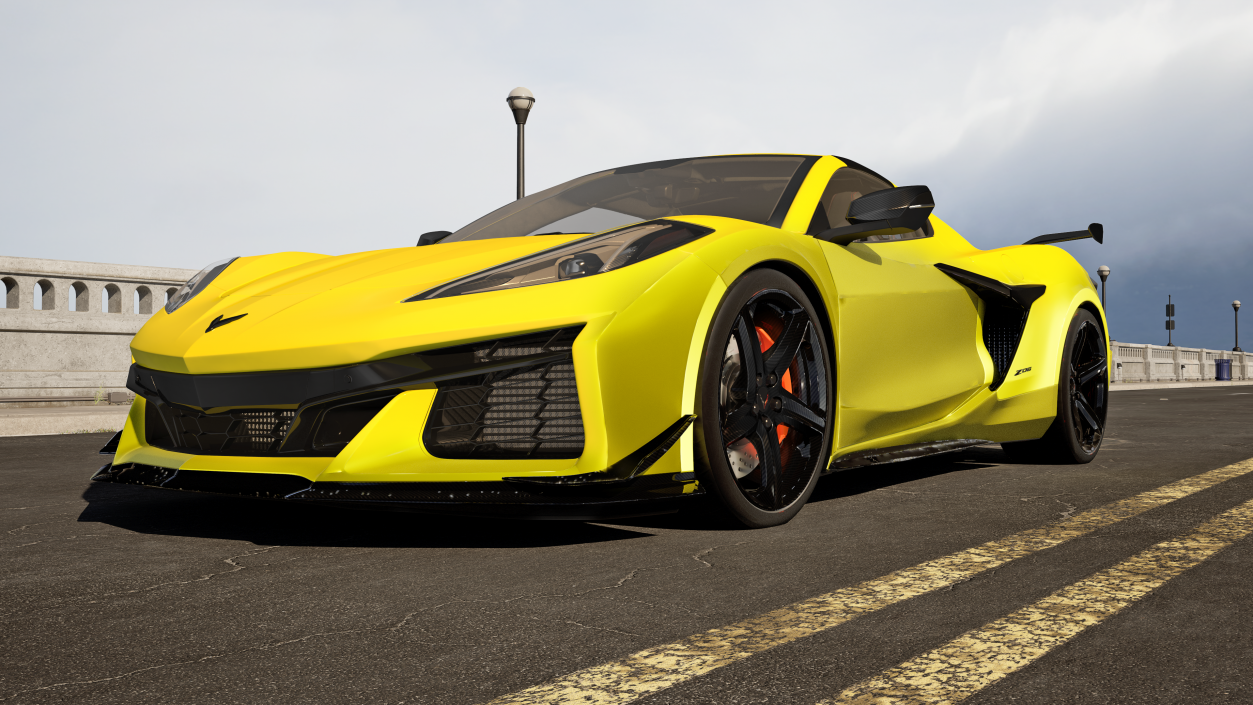 Yellow Chevy Corvette Z06 2023 Coupe Rigged for Cinema 4D 3D