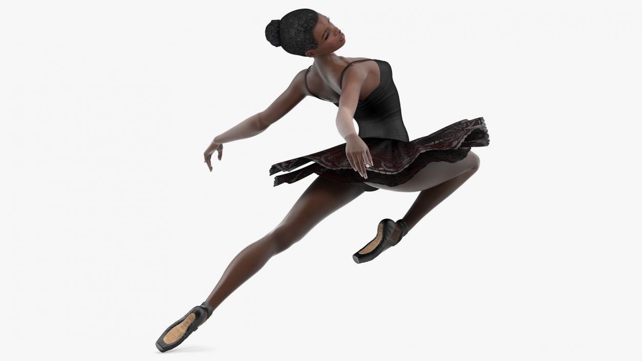3D Dark Skinned Black Ballerina Jump Pose model