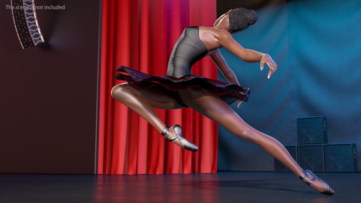 3D Dark Skinned Black Ballerina Jump Pose model