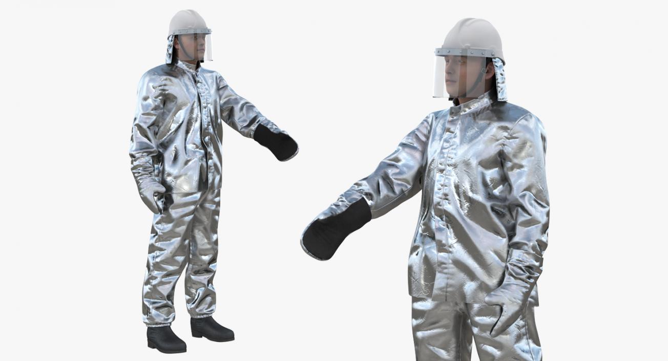 Firefighter Wearing Aluminized Fire Proximity Suit Rigged 3D