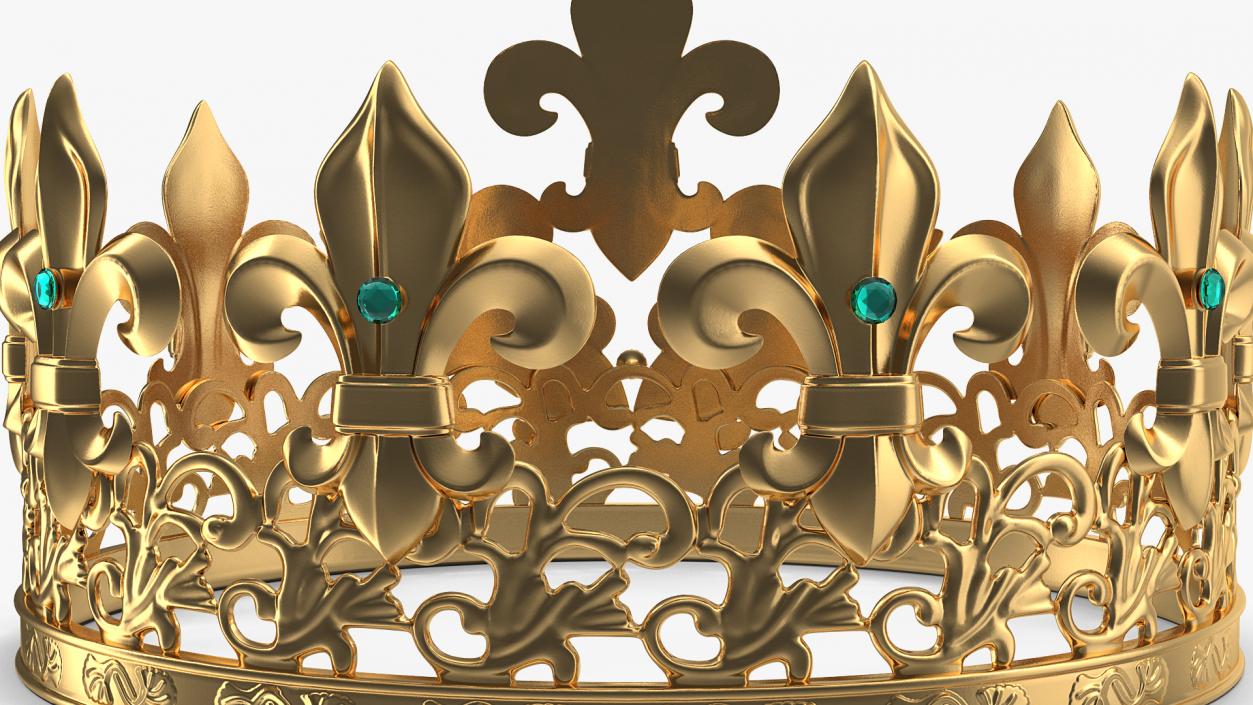 Golden King Crown with Gems 3D