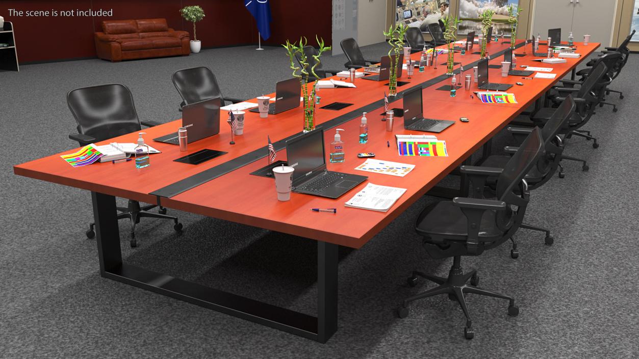 3D Conference Table with Power Outlets Set Mahogany model