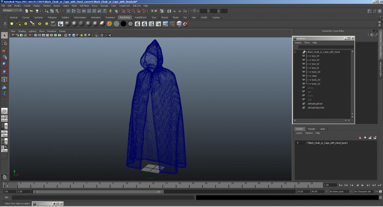 Black Cloak or Cape with Hood 3D model