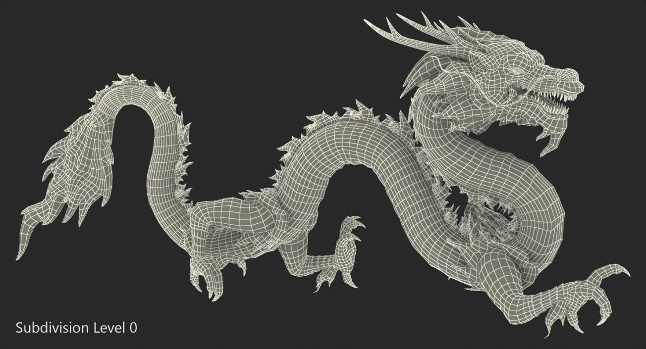 3D Silver Chinese Dragon Rigged model