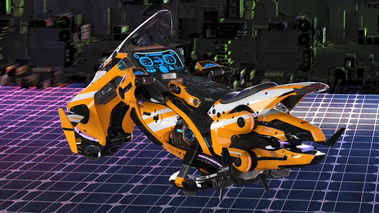 Scifi Fly Motorcycle Yellow 3D