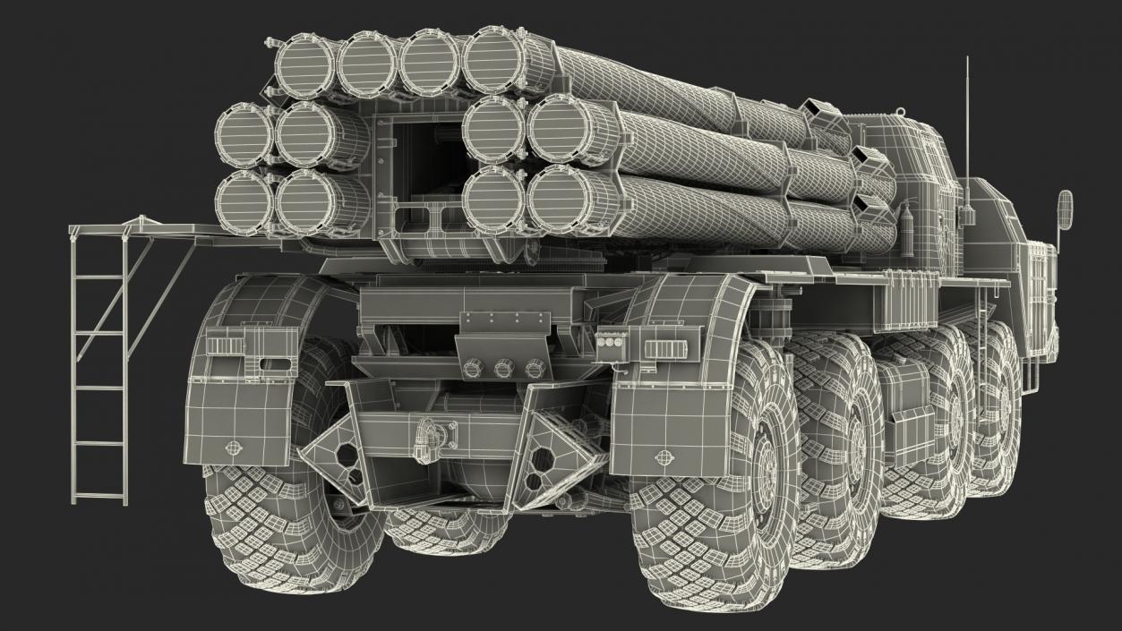 3D BM 30 Smerch Rocket Launcher Camouflage Rigged