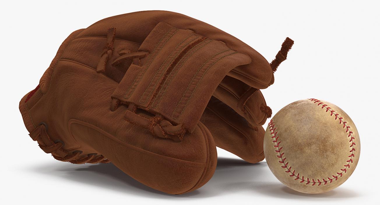 3D Vintage Baseball Glove and Ball
