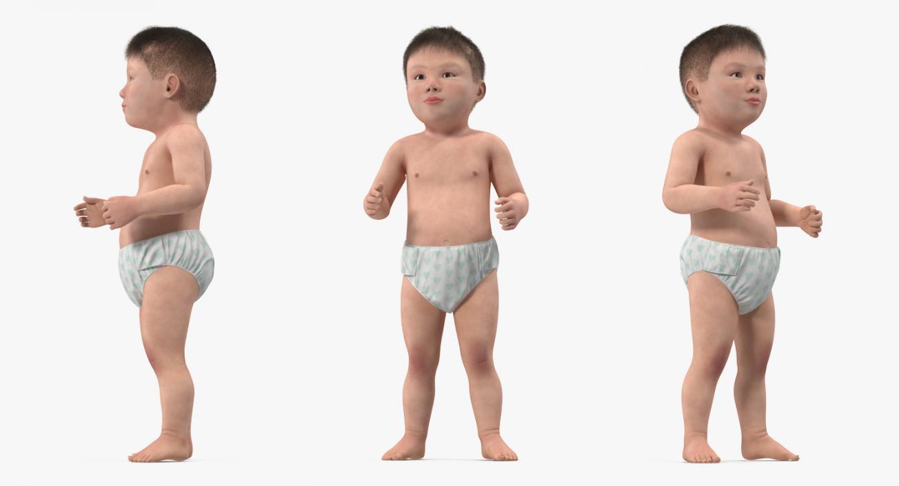 Asian Baby Boy Standing with Fur 3D