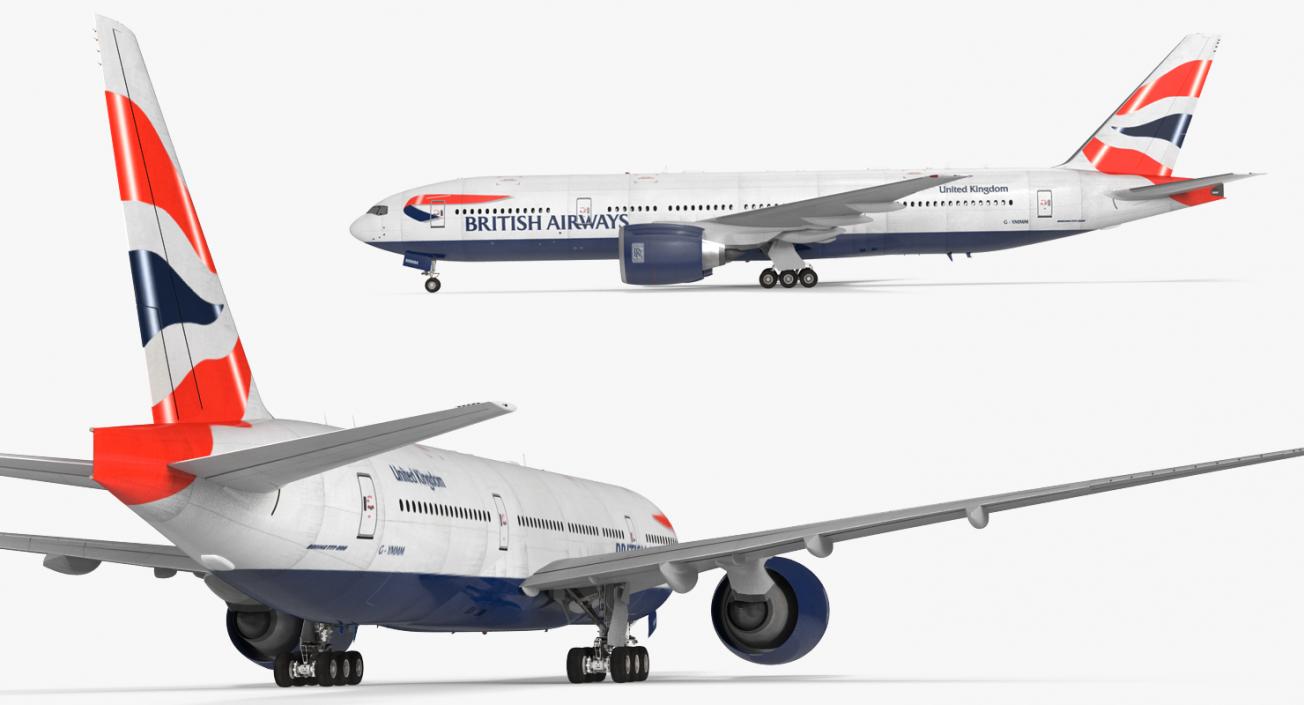 Boeing 777-200 British Airways Rigged 3D