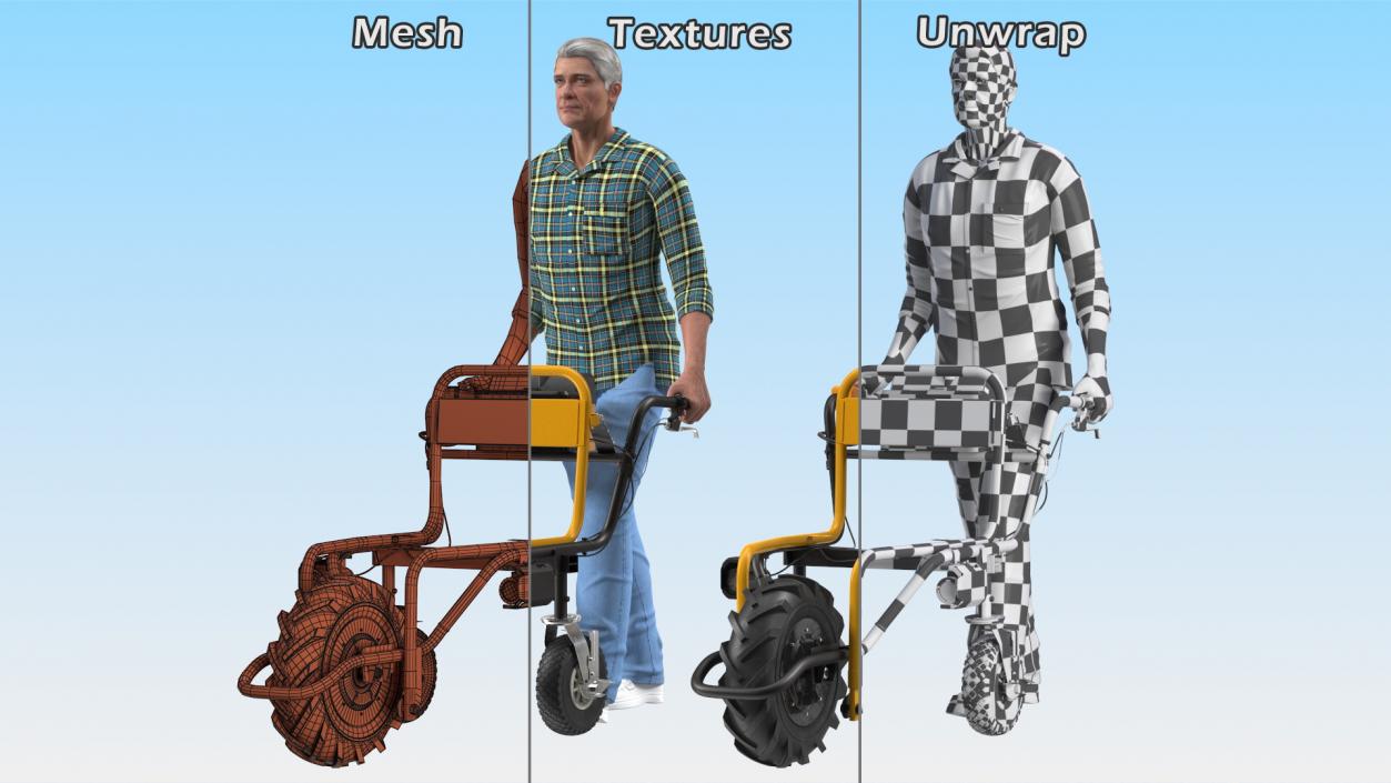 3D Elderly Man Motorized Electric Wheelbarrow Frame model