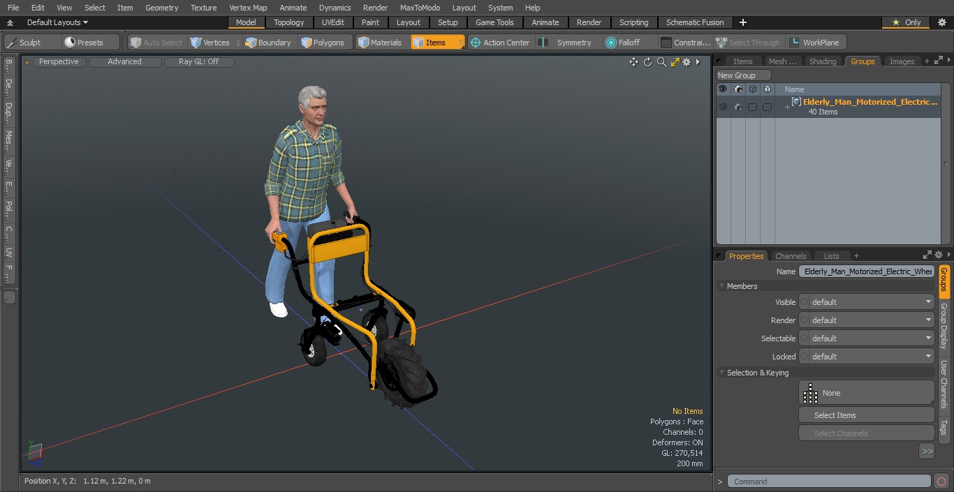 3D Elderly Man Motorized Electric Wheelbarrow Frame model