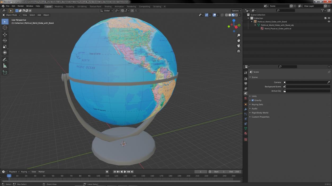 Political World Globe with Stand 3D